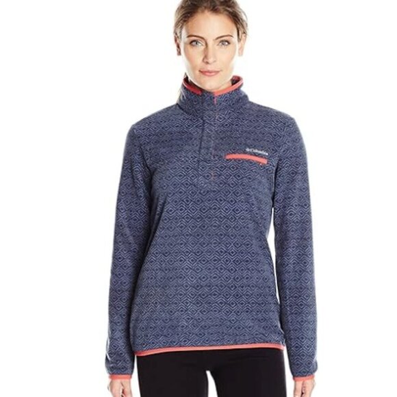 Columbia Mountain Side Fleece Pullover Blue Zig-Zag/Ikat Print Women's XS #168T - Picture 1 of 13